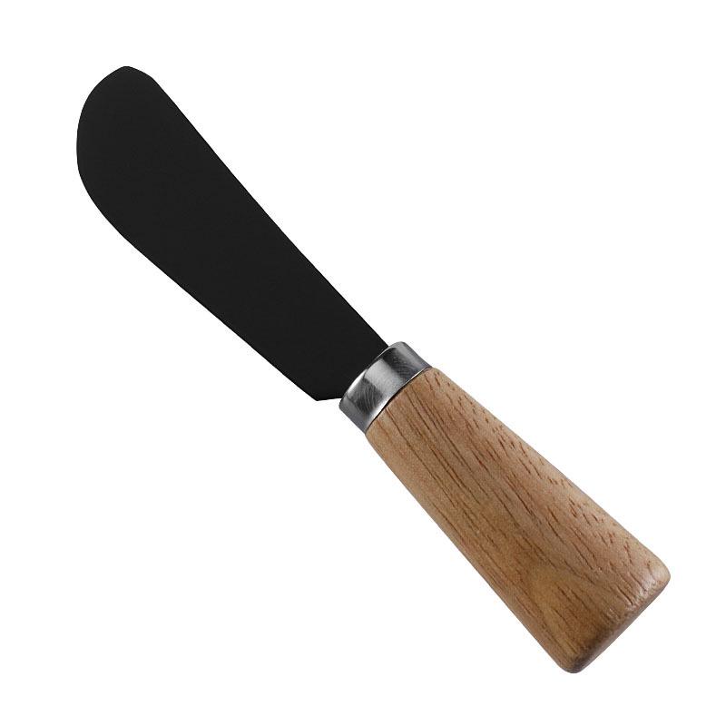 Stainless Steel Black Cheese Knife Set with Rubber Wood Handle for Butter & Pizza