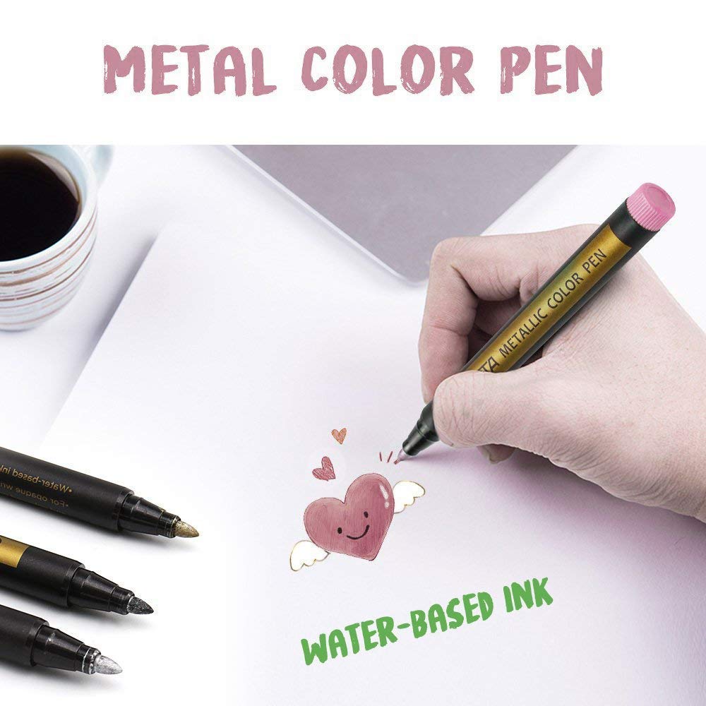 AKARUED Metallic Marker Perfect for DIY Surprise Writing Coloring Sign Diary Gift New and Perfect for Pens, Water-Based, 10-Color Set, Boxes,