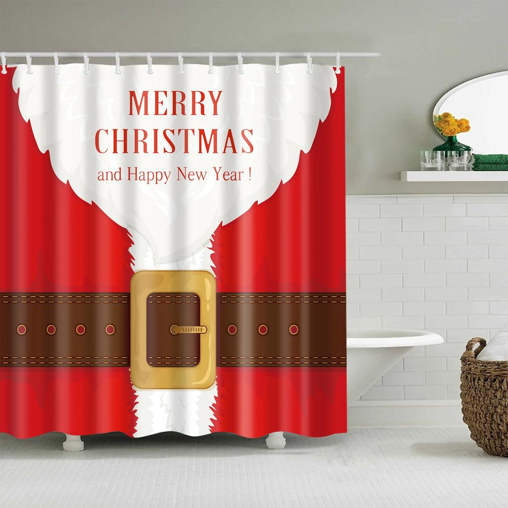 Merry Christmas Santa Claus Shower Curtain Xmas Present Bathroom Shower Curtains Fabric Waterproof Polyester Bathroom Curtain