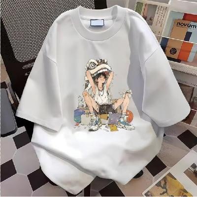 Men's Summer New Printed Short Sleeve T-Shirt Ins Trend Hip-Hop Style Crew Neck Base Shirt Top