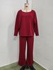 Ensemble trois pièces unicolore pour femme Printemps/Automne 2026: Haut à col rond, Manches courtes, Pantalon long, Manteau de longueur moyenne