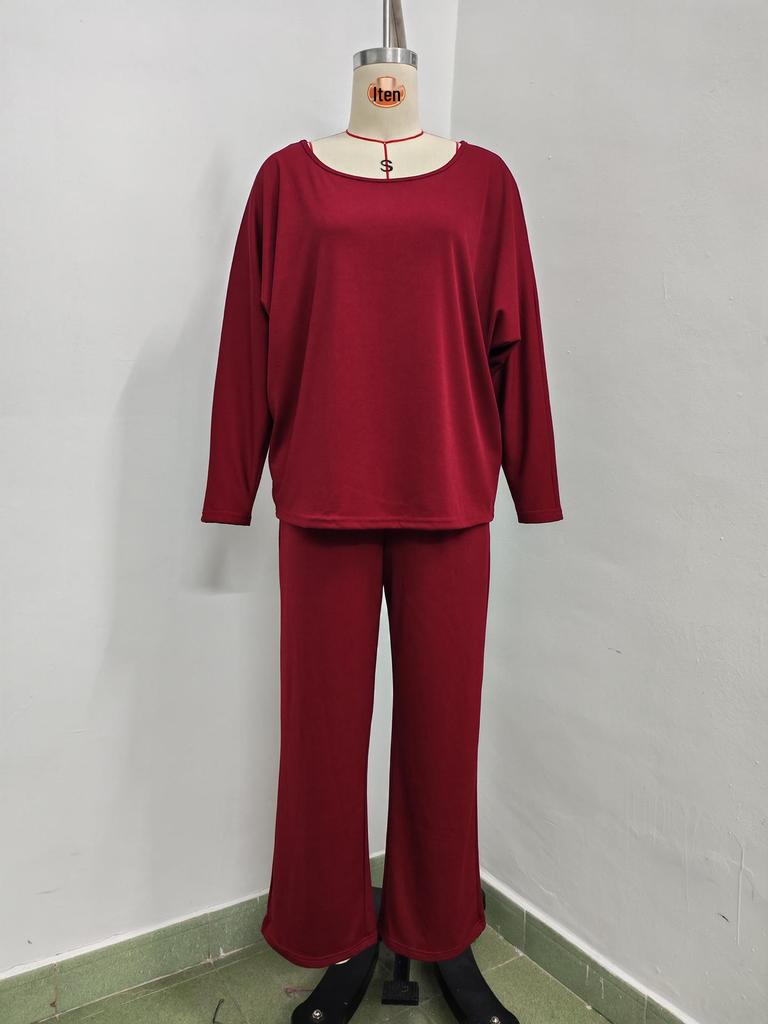 Ensemble trois pièces unicolore pour femme Printemps/Automne 2026: Haut à col rond, Manches courtes, Pantalon long, Manteau de longueur moyenne