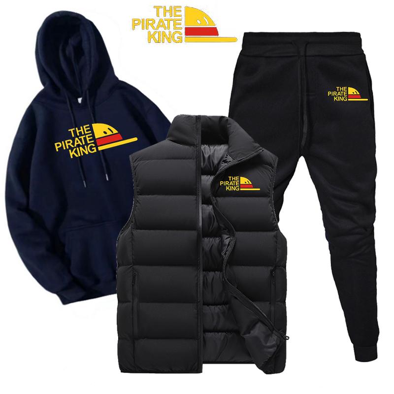 

Men Women Print Hoodies 3 Piece Set Autumn Winter Cotton Hoodies+Vest+Pants Male Cotton Tracksuit 3XL