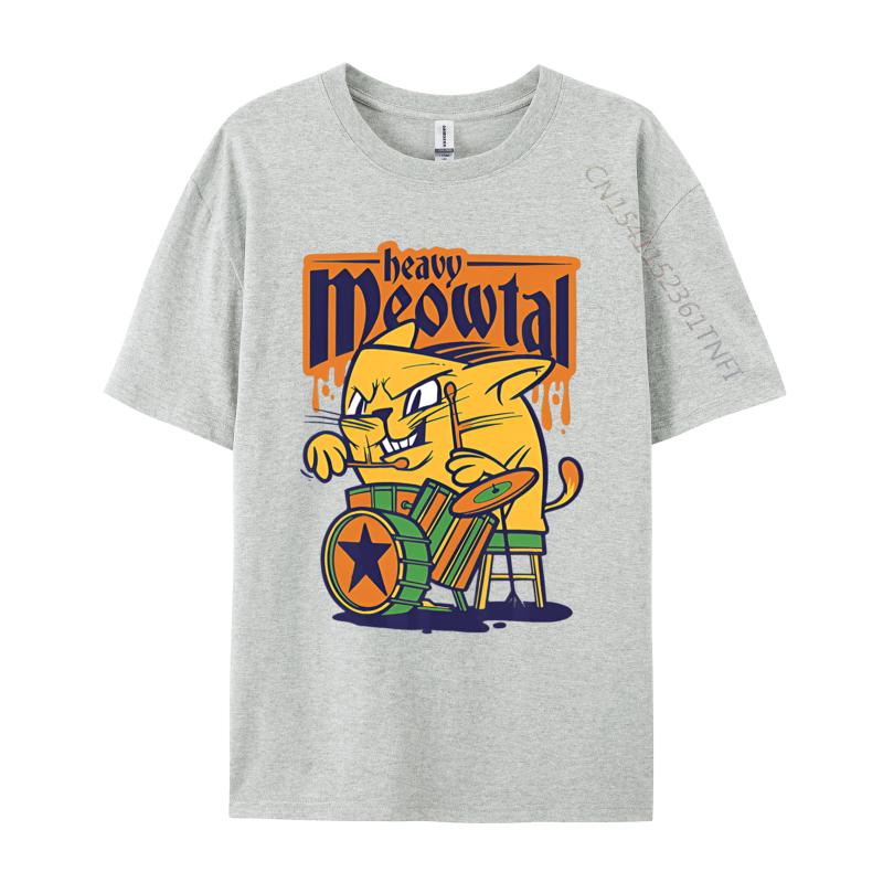 Heavy Meowtal Cat Saying Drum Sloth Tshirt Graphic TShirts Custom Cotton T Shirts Printing Tops Shirt
