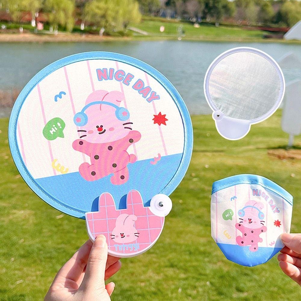 4Pcs Plastic Cute Folding Fan Cute Cool Fan Creative Round Pocket Fan Student