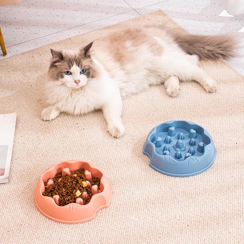 Cartoon Donut Slow Feeder Dog Cat Bowl Anti-Choke Non-Slip Pet Feeding Dish Large Capacity