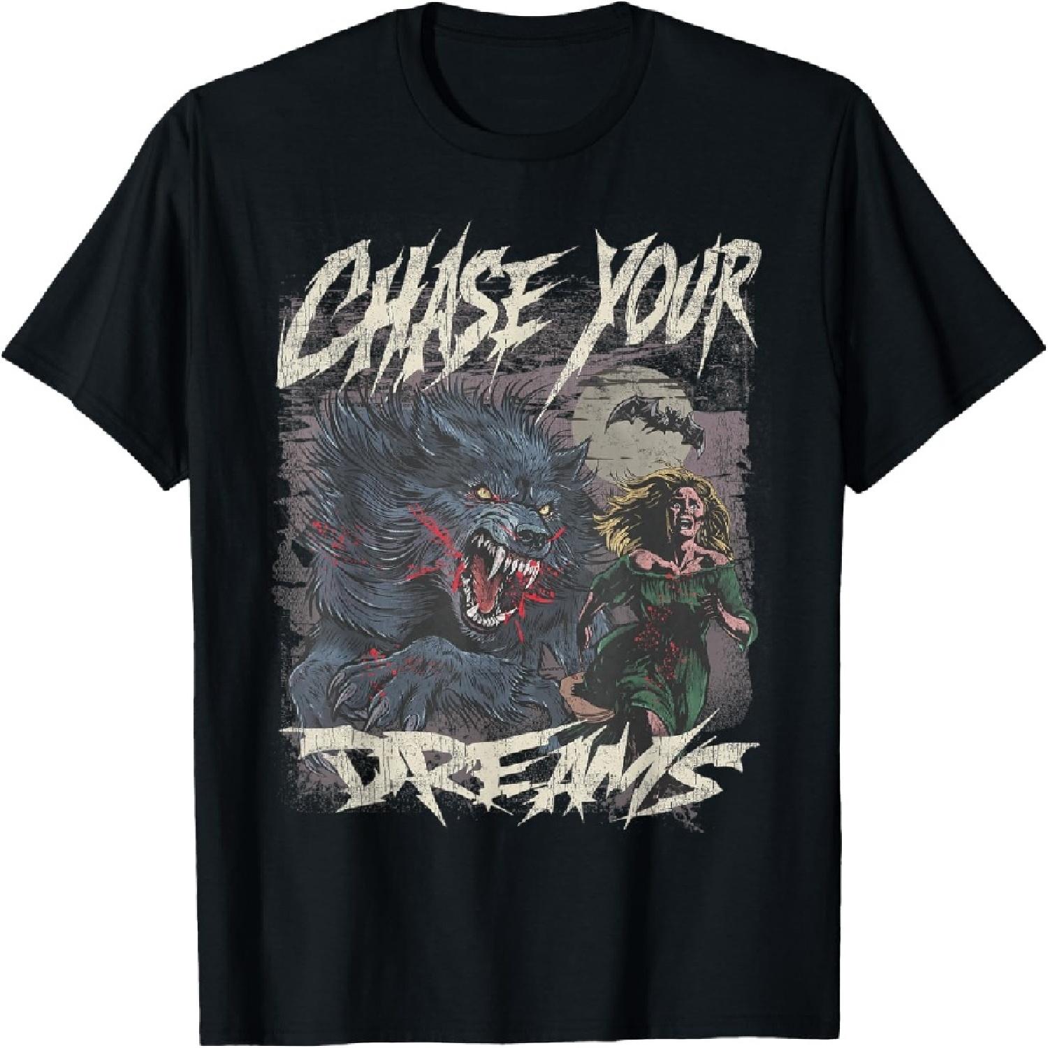 Chase Your Dreams Funny Werewolf Horror Retro Art T-Shirt XXXXXL разноцветный