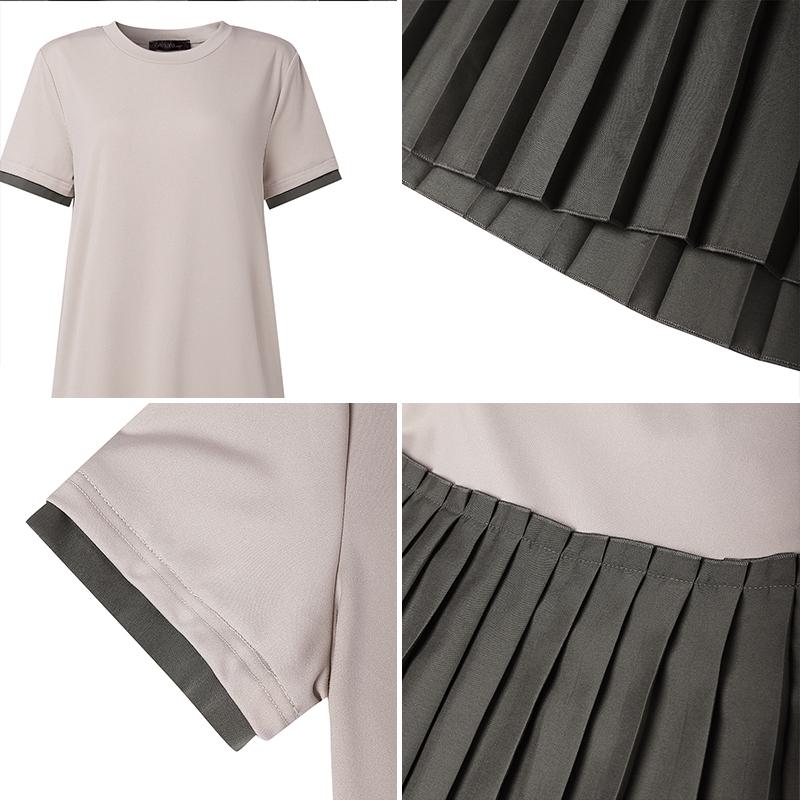 ZANZEA Women Casual Round Neck Summer Short Sleeve Patchwork Dress