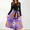 Kvinners avslappet mote Halloween-trykket rund hals vintage kjole