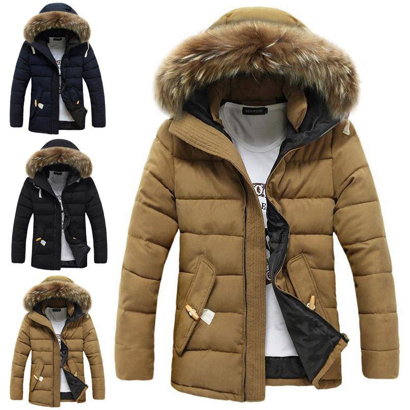Luxurious Faux Fur Hooded Mens Parka Padded Lined Winter Jacket Warm Coat