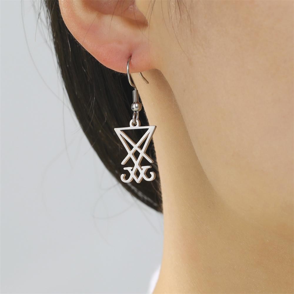  Sigil of Lucifer Drop Earrings for Women Stainless Steel Occult Demon Seal Satan Earrings Vintage Solomon Amulet Jewelry