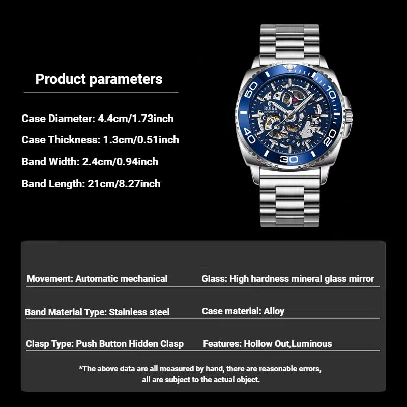 Fashion Hollow Men' S Fully Automatic Watch Stainless Steel/ Silicone Strap Mechanical Movement Luminous Business Skeleton Watches