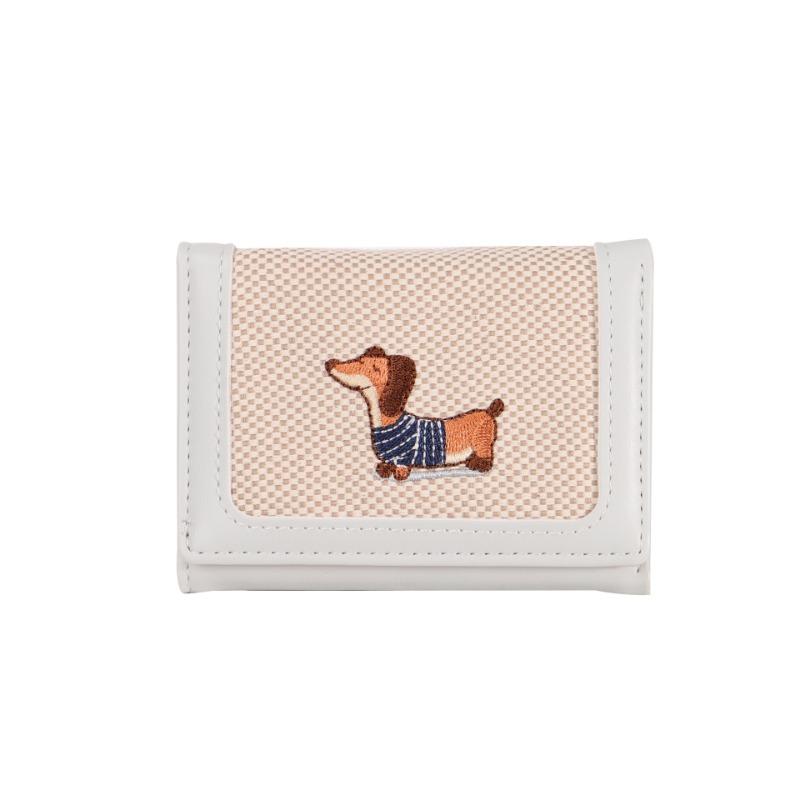 New Pu Leather Change Bag Women's Fabric Art Literary Card Bag Small and Portable Cartoon Cute Canvas Embroidered Wallet Women