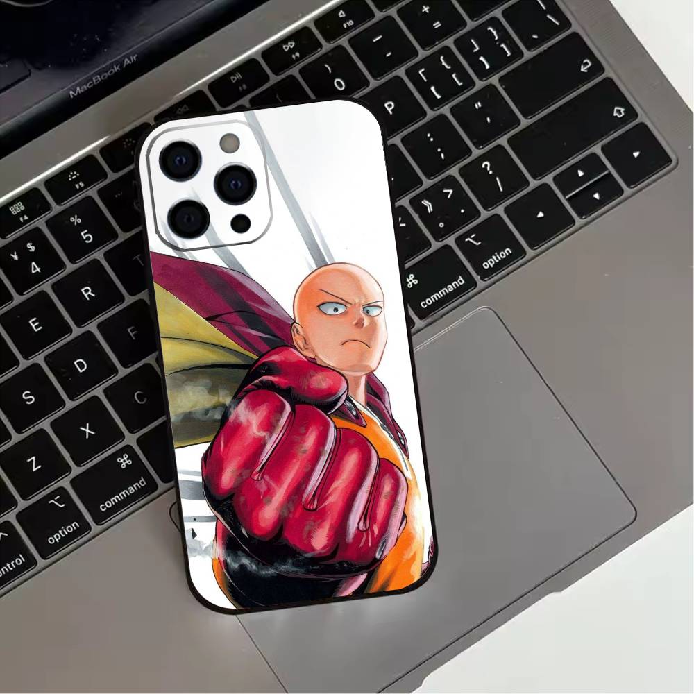 O-One P-Punch Anime Man  Phone Case For iPhone 17,16,15,14,13,12,11 Plus,Pro Max,XS,Soft Silicone Black Cover