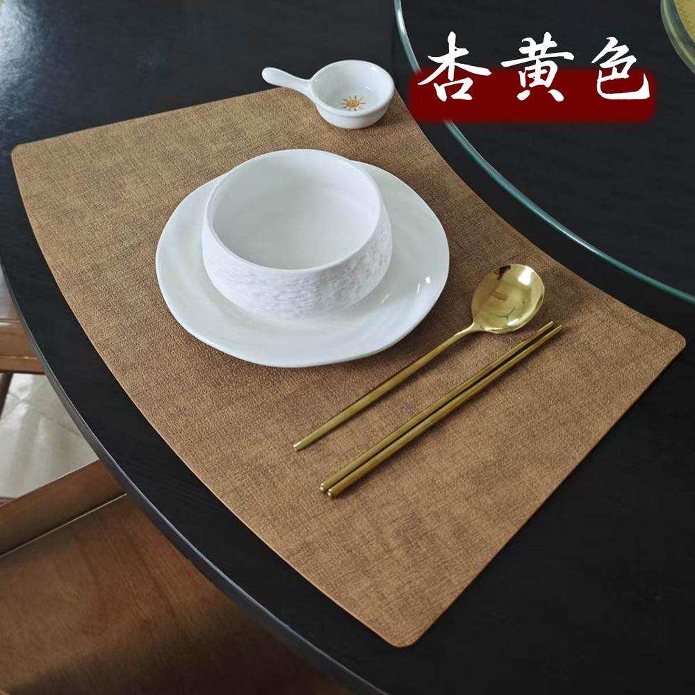 Fan-Shaped PVC Leather Textured Placemat Waterproof Oil-Proof Heat-Resistant Table Mats Chinese Hotel Round Tables Luxury Dining