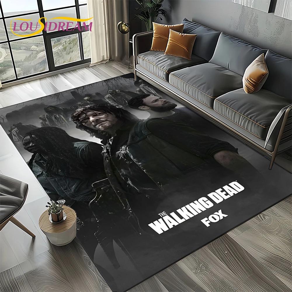 TWD Walking Dead Rick Daryl Horror TV Teppich für Wohnzimmer Schlafzimmer Haus Sofa Dekoration, Kinderteppich rutschfeste Bodenmatte