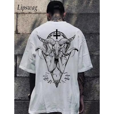 Streetwear Mens Vintage Gothic Print Cotton T Shirts Summer Casual Short Sleeve Crew Neck T-shirt For Men Fashion Pullover Tops