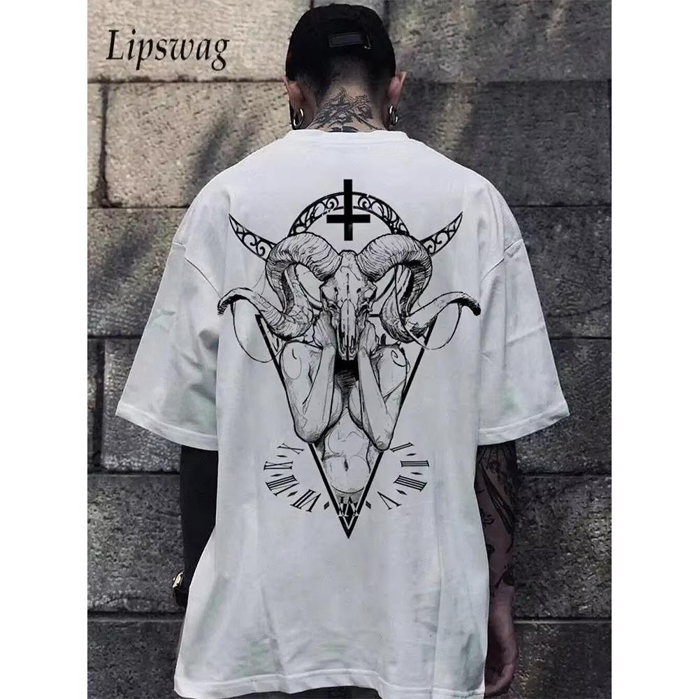

Мужские футболки в стиле стритвир, винтажные, с готическим принтом, хлопковые, летние, повседневные, с коротким рукавом и круглым вырезом, модные пуловеры XXXXXL белый