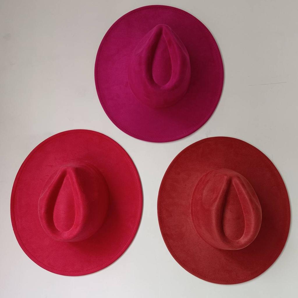 Suede Top Hat 9.5Cm Wide Brim Fedora Hat Men Women Autumn Winter Felt Jazz Hats Classic Church Fedoras Chapeau Sombrero Mujer