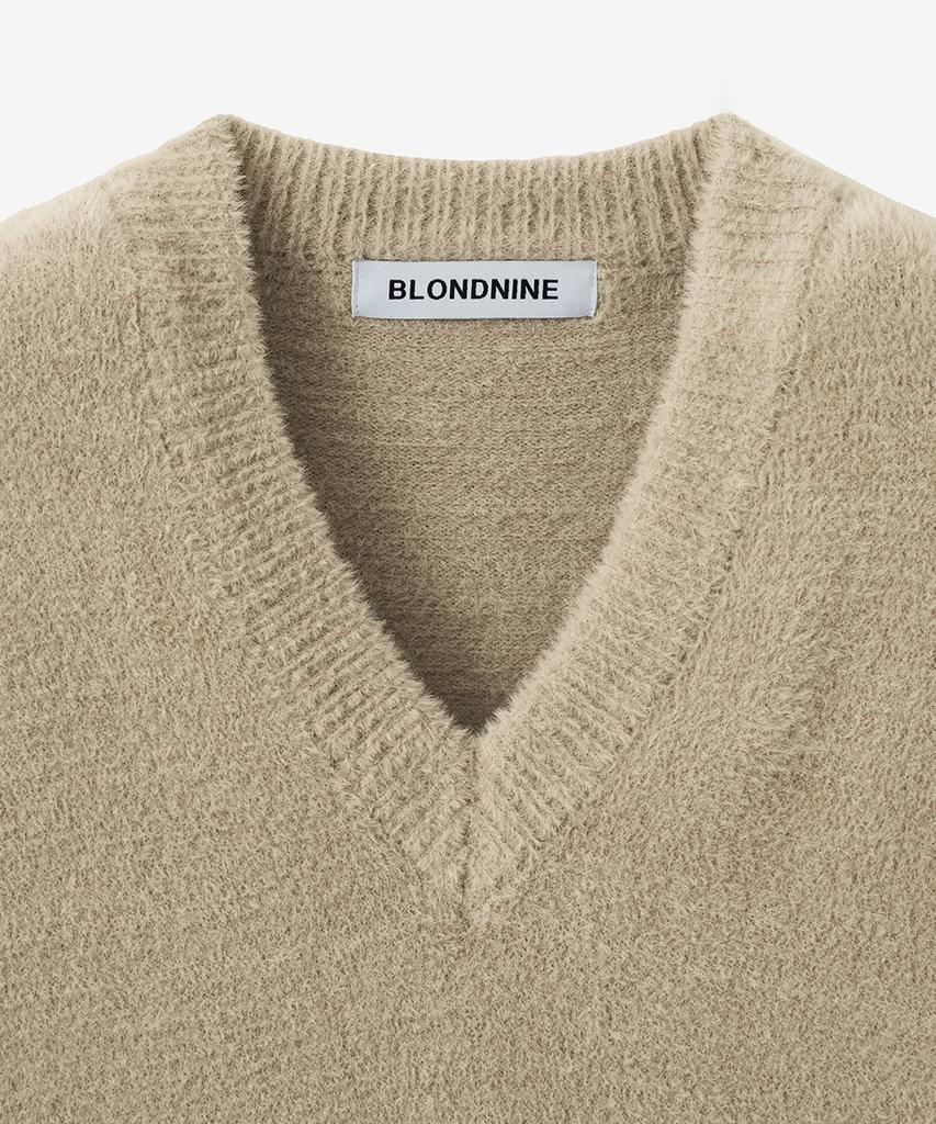 BLOND9 Soft Wing Yarn V-Neck Knit_Oatmeal