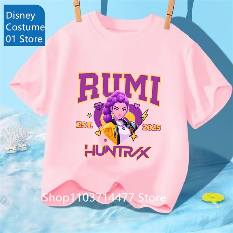 

Детская футболка KPop Demon Hunters 2025 Movie с круглым вырезом, мультяшная, для девочек и мальчиков, повседневная, с детским принтом, модная, повседневная одежда для девочек 150