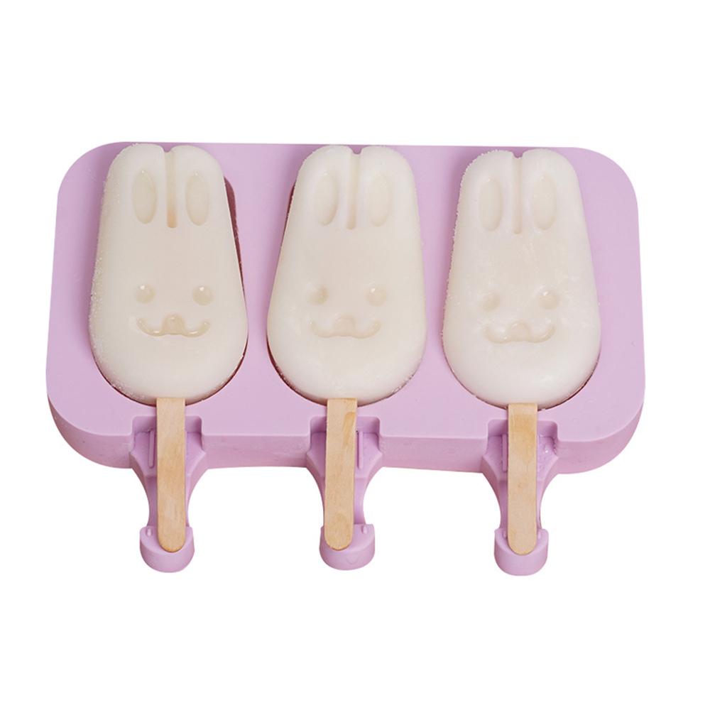Cheap Popsicle Molds Silicone Ice Cream Bar Mold 3 Cavities For DIY With Lid and 50 Wooden