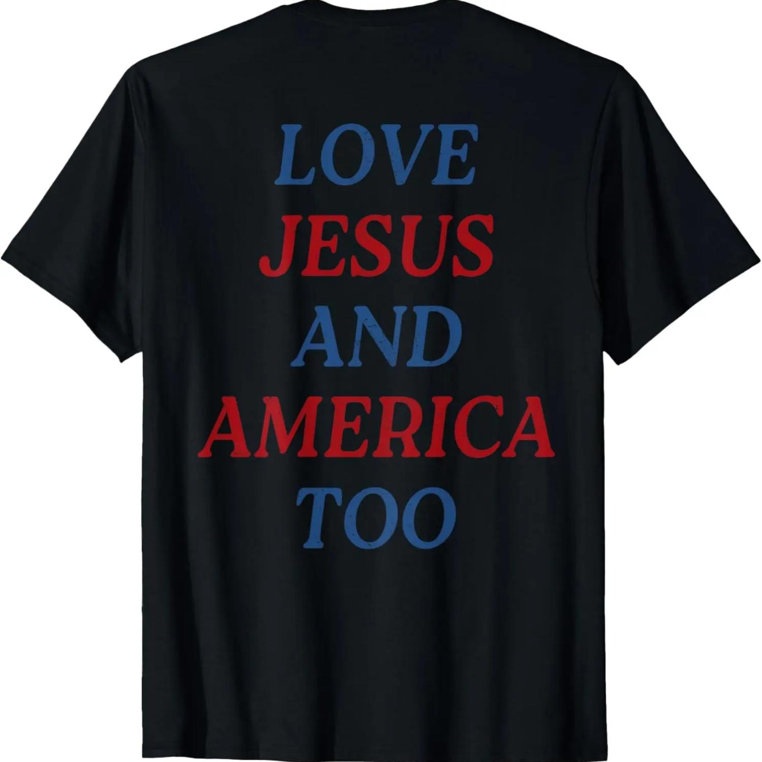 Retro Loves Jesus And America Too On Back Patriotic Costume T-Shirt S чёрный