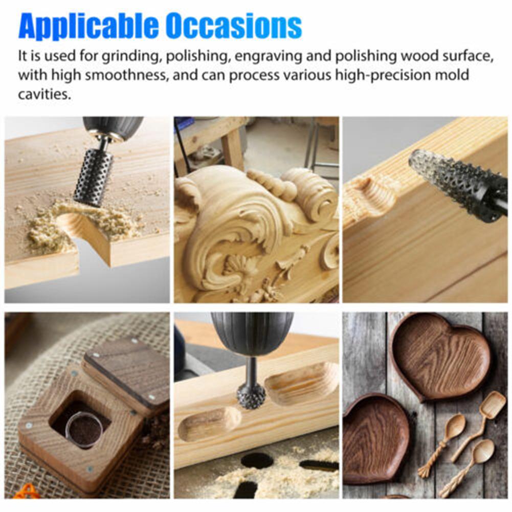 5pcs Wood Carving File Rasp Drill Bit Rotarys Set Universal Woodworking Grinding Head Steel Wood Carving Polishing Engraving