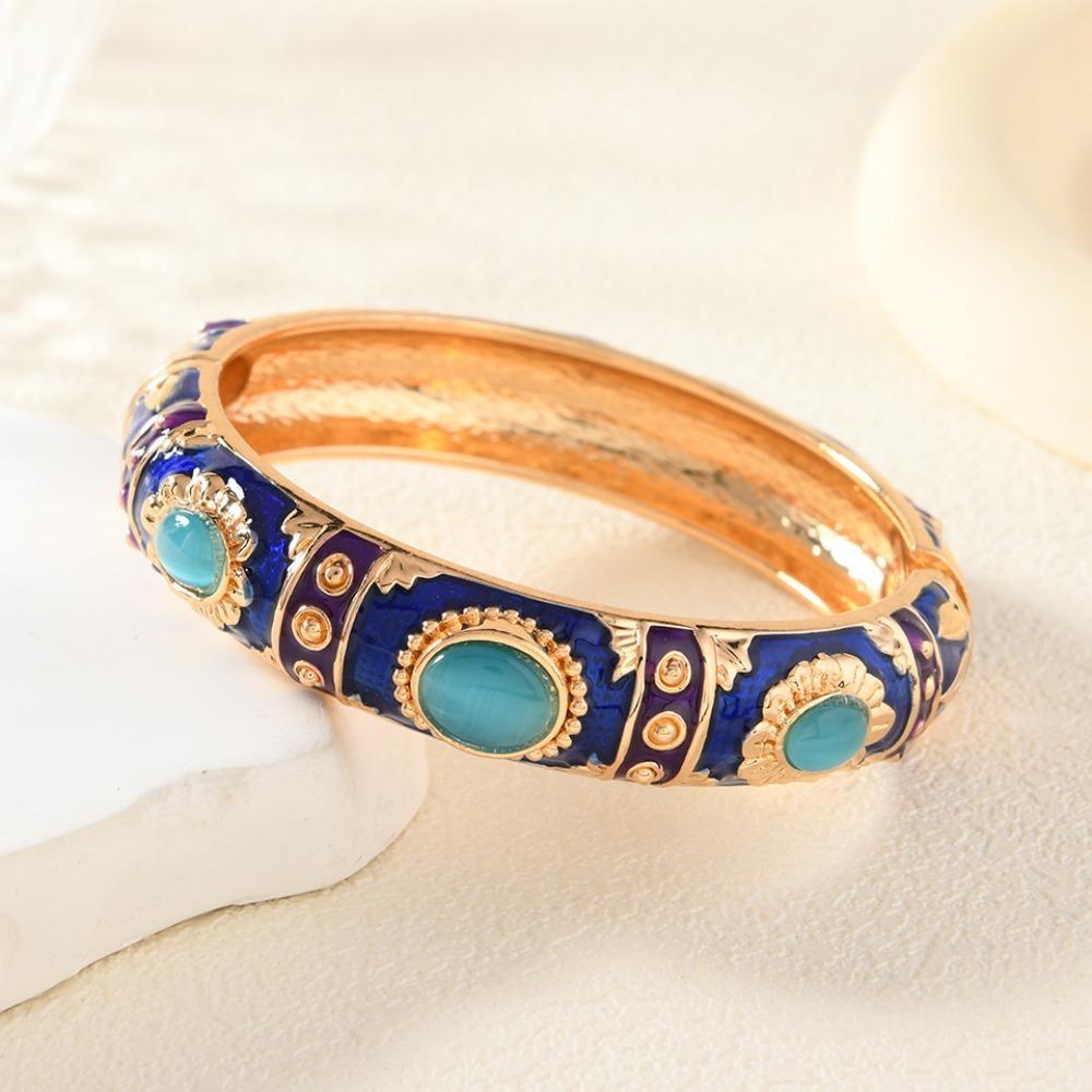 Teardrop Pattern Enamel Bangle Bracelet Metal Party Bangle Elegant Enamel Cuff Bracelet  Party Gift
