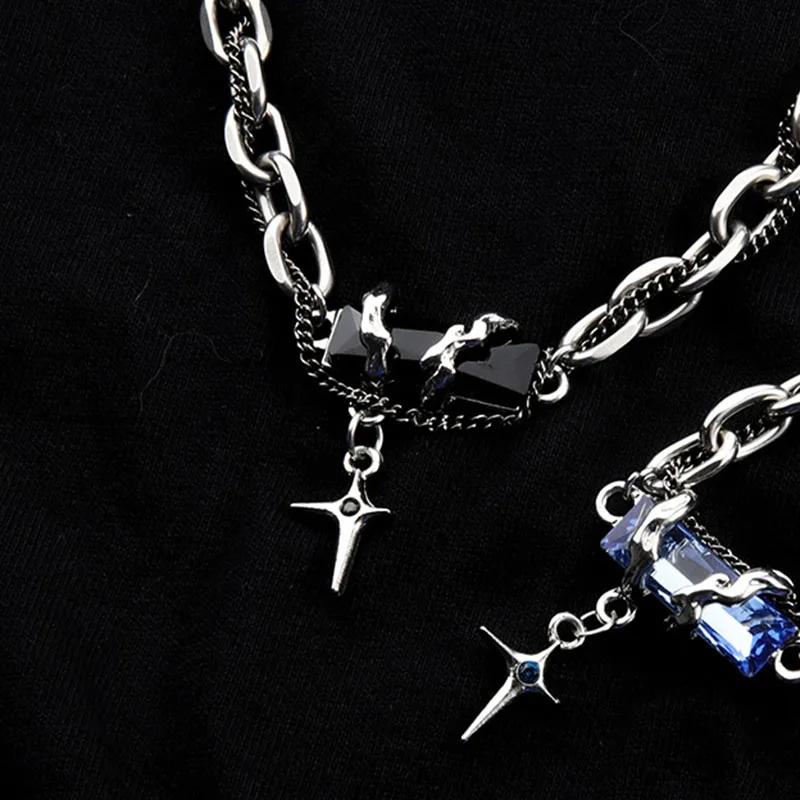 Fashion Crystal Stone Cross Charm For Women Men Punk Star Silver Chain Adjustable Bracelet Black Blue Crystal