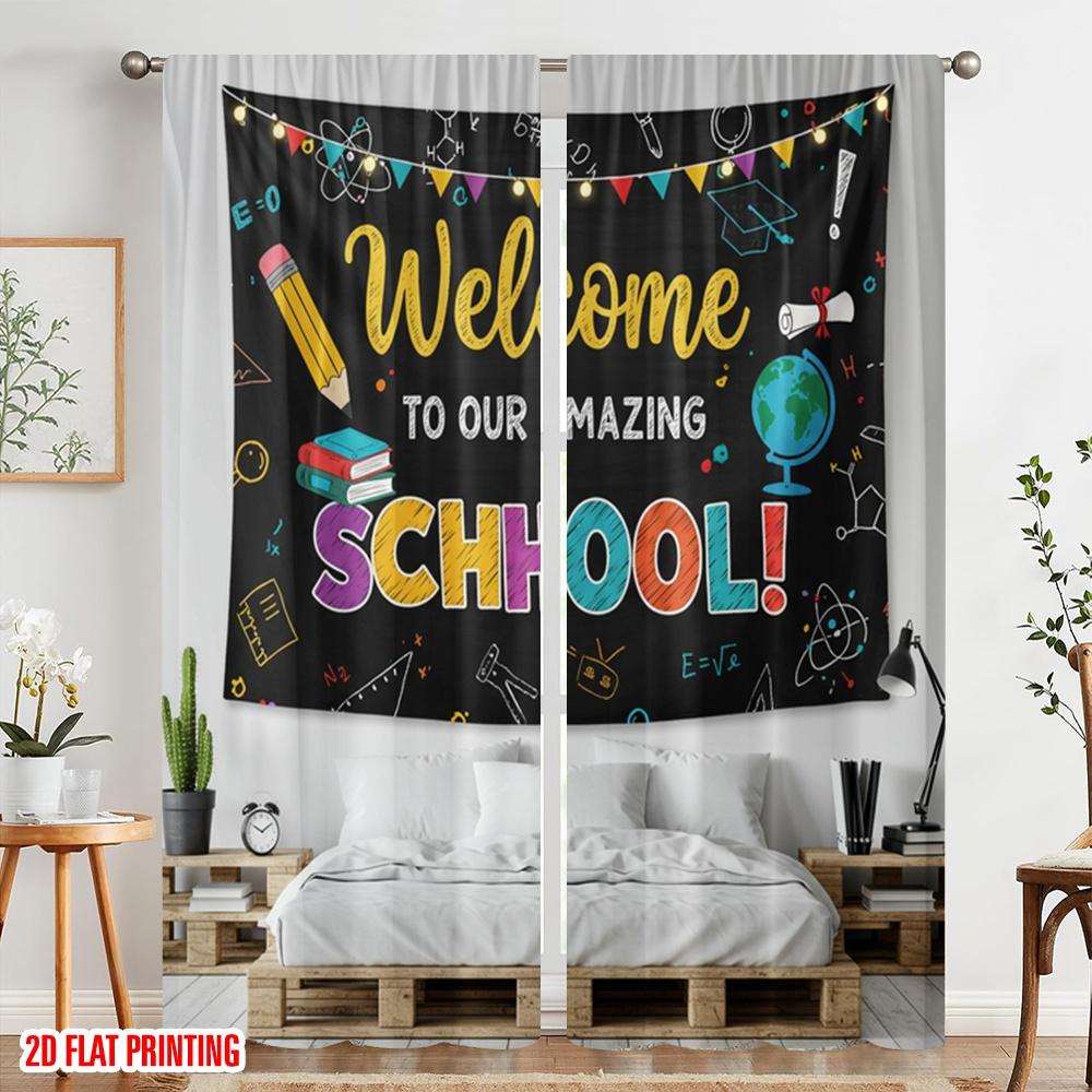 2pcs 2D Flat Printing Curtains Welcome School Banner Fabric Without Electricity All Season Party & Holiday Decor Use for