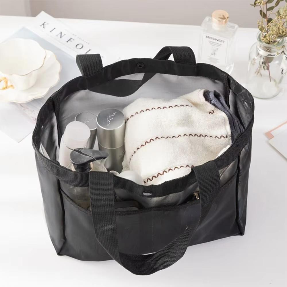 Large Capacity Makeup Storage Bag for Women Multifunctional Mesh Shoulder Travel Bag Transparent Beach Bag Hollow Design