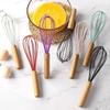Silicone Egg Beater Whisk Wooden Handle Kitchen Hand Egg Beater Gadgets Kitchen Tools Baking Accessories  Kitchen Gadgets
