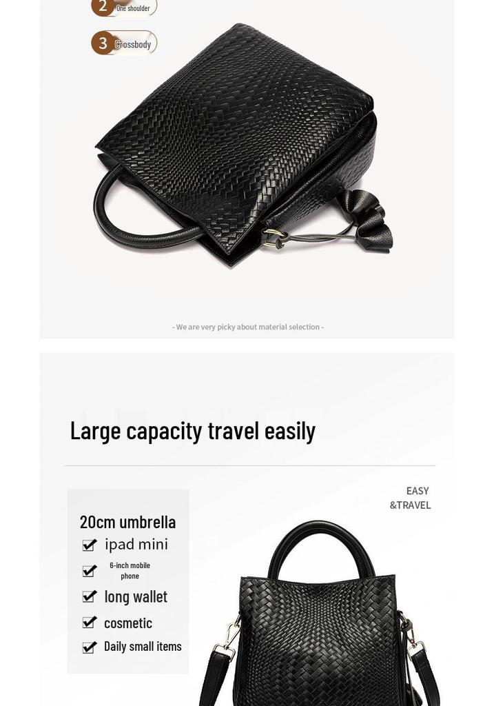 2026 Women's Genuine Cowhide Handbag - Large Capacity, New Woven Pattern Mother's Tote