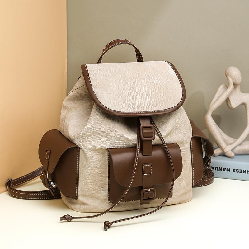 

Подвійна сумка на плече, Стильний шкільний рюкзак на шнурку, Рюкзак великої місткості для подорожей, Жіноча сумка бежевий