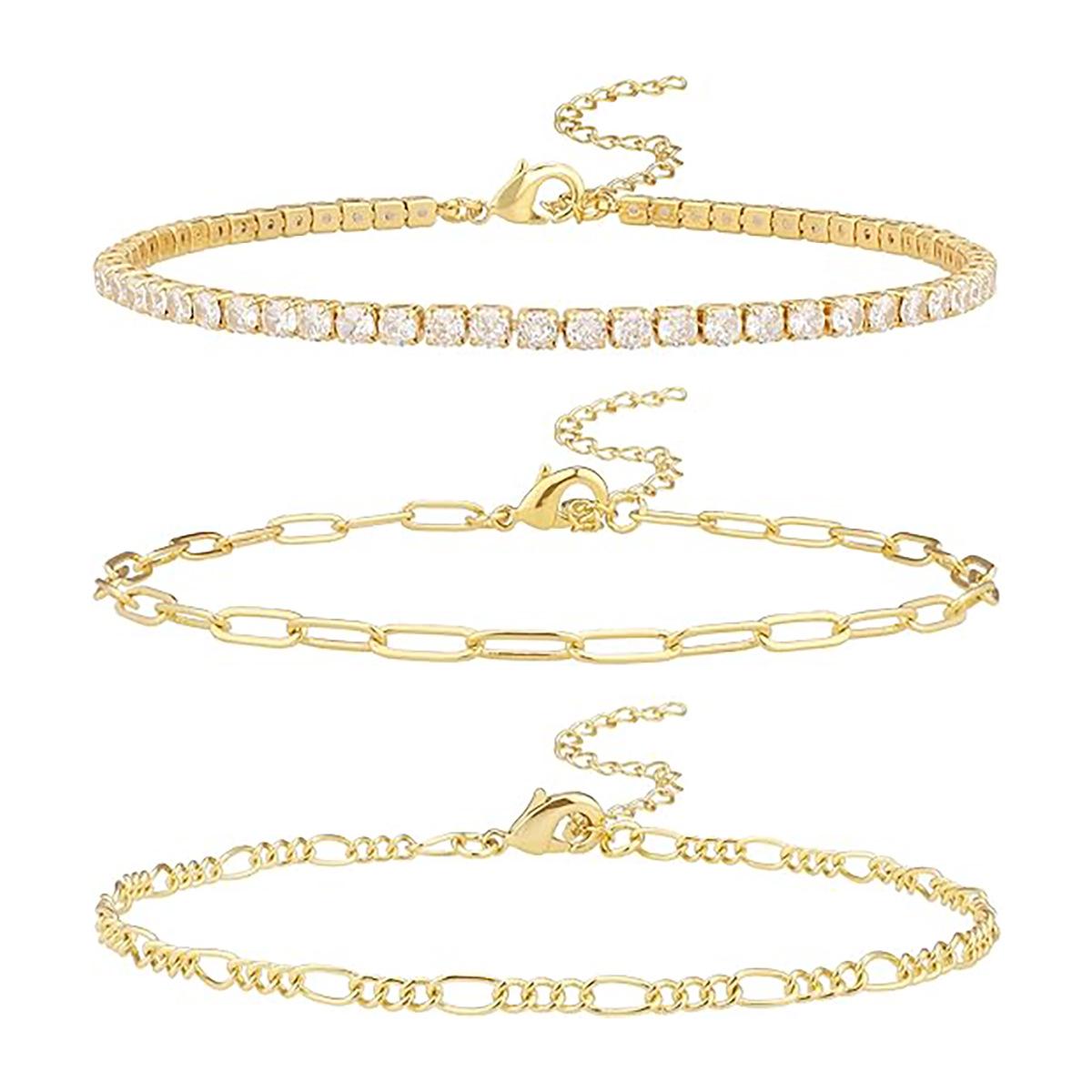 

Водонепроницаемый браслет на ногу с кубинской цепочкой и стразами золотой