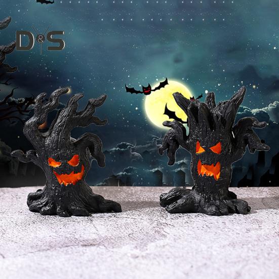 1/4Pcs Halloween Spooky Tree Figurine Ghost Tree Stump Resin Statue Sculpture Indoor Outdoor Garden Desktop Decoration Ornament
