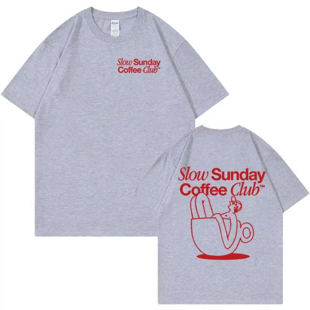 Slow Sunday Coffee Club Cartoon Funny Meme T Shirts Men Women Retro Harajuku Fashion T-shirt Oversized Cotton Tshirt Tops
