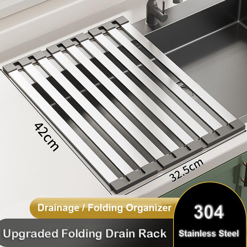304 Stainless Steel Collapsible Telescoping Sink Drain Rack for Chopsticks Dish Organizer Basket Kitchen Sink Storage Rack