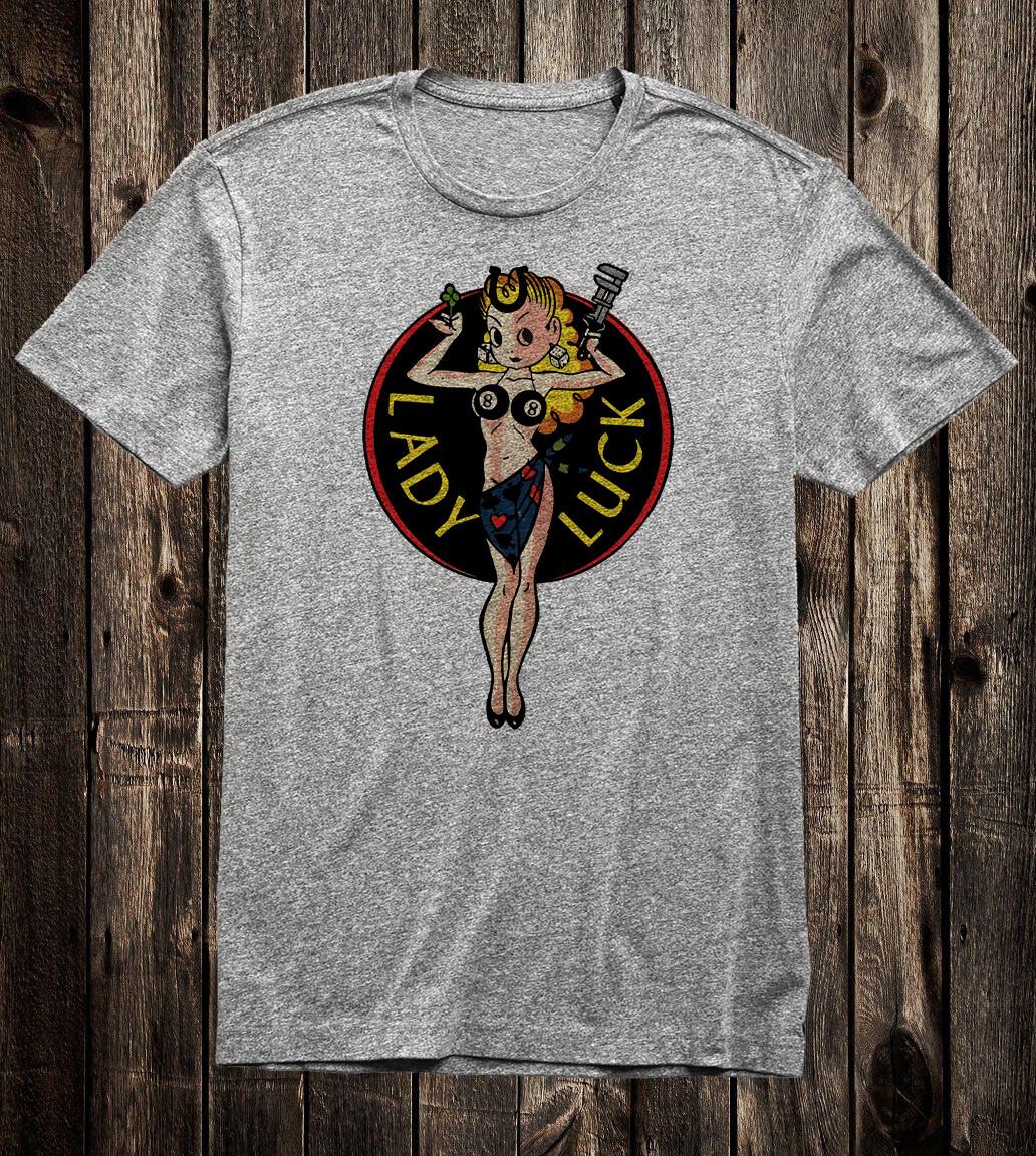 Men s T Shirt Hot Rod Novelty Classic Lady Luck 8 Ball Drag Race Racing Lucky XL