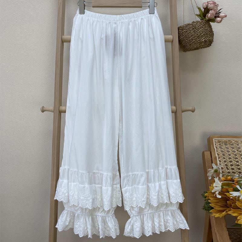Japanese Mori Girl Embroidered Lace Wide-Leg Pants - 2023 New Loose Casual Style