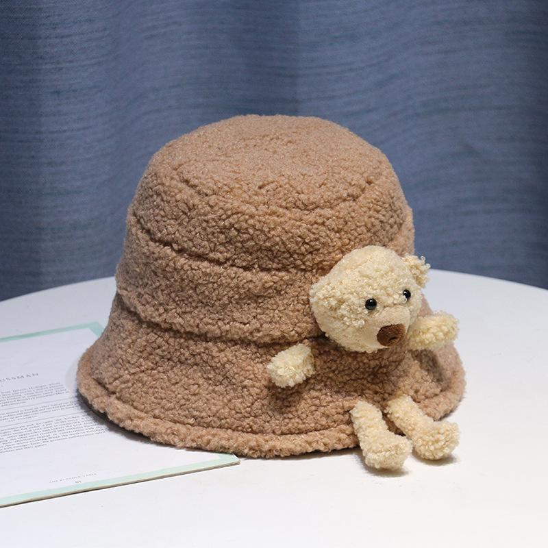 

Шапка-панама из овечьей шерсти Медвежонок Осень-Зима Новая шапка Женская Корейская версия Универсальная Милая Плюшевая Студенческая Теплая Шапка-панама Модная M（56-58cm）