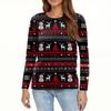 Women's Fashion Hem Slit Casual Christmas Printed Round Neck Long Sleeve Top