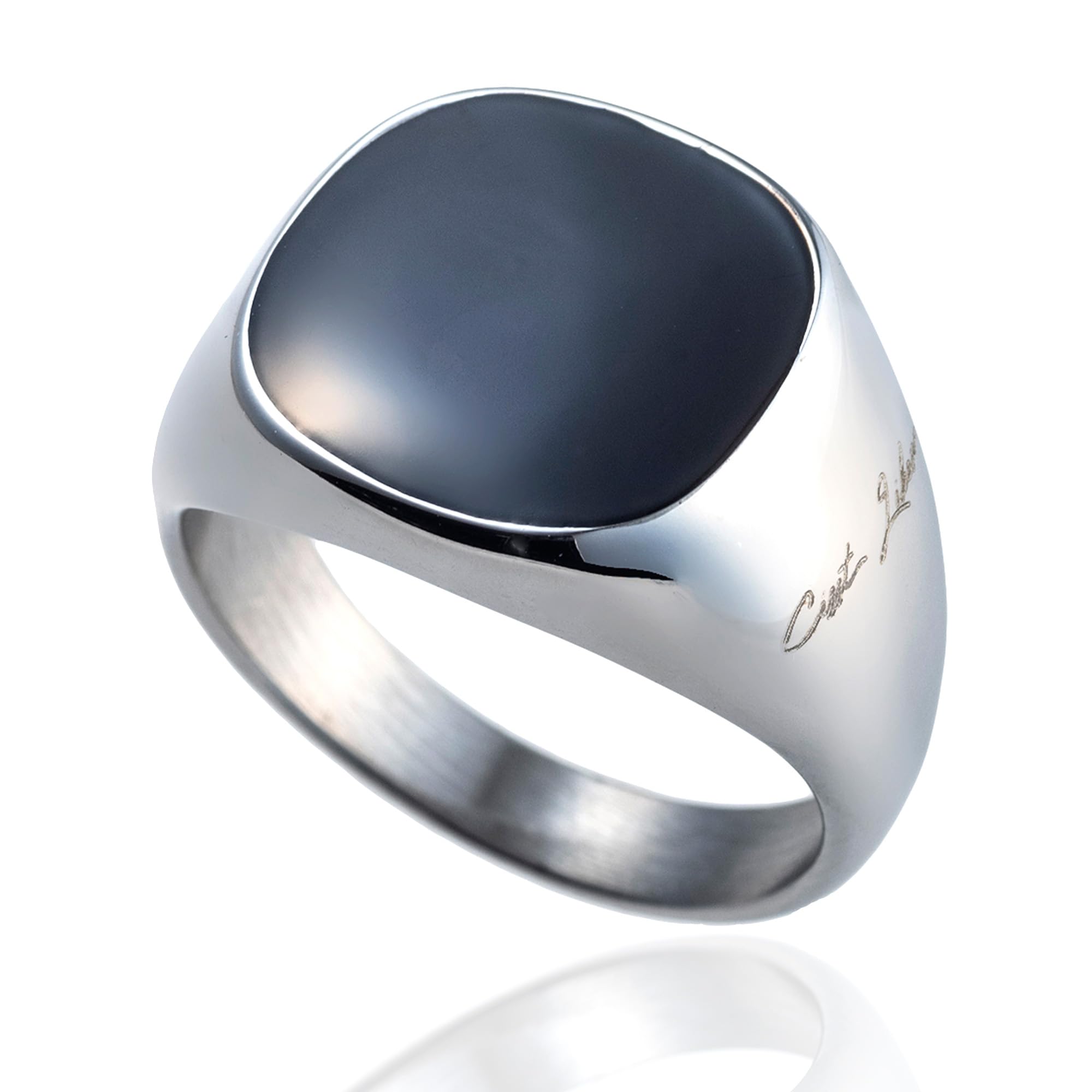 

[Cisst liber] Men s Signet Ring, Surgical Stainless Steel, Silver, Sizes 21-22 (Silver with Black Dial, US 10 (Approx. Sizes 21-22))