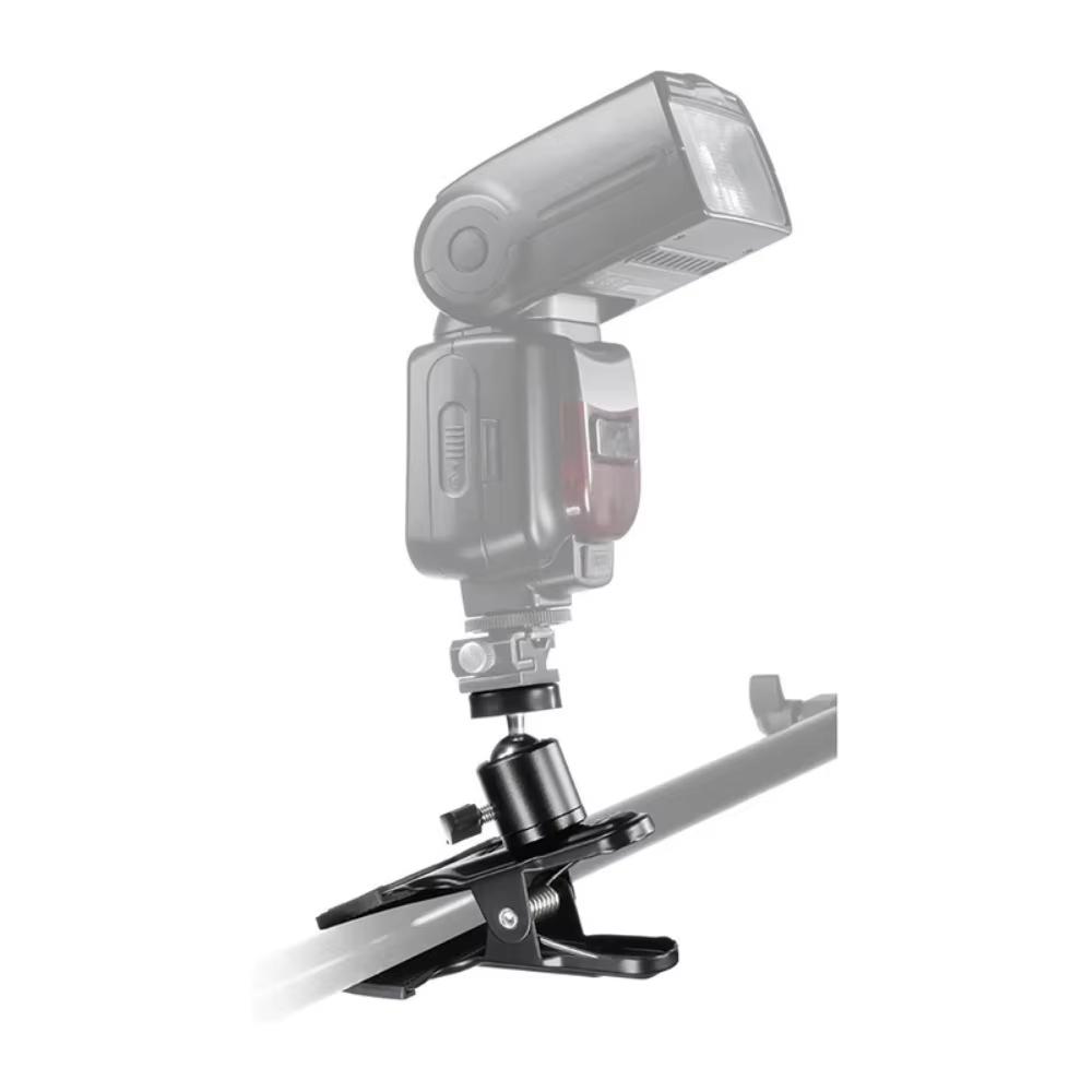 Metal Camera Clip Clamp Flash Holder Mount with 360 Swivel Photography Ball-Head 1/4" Threaded Screw for Camera Tripod SLR DSLR