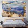 Oil Painting Moon Harbor Fishing Boat Tapestry Wall Decoration Cloth Tapestries Wall Hanging Beach Blanket Art Painting Tapestry
