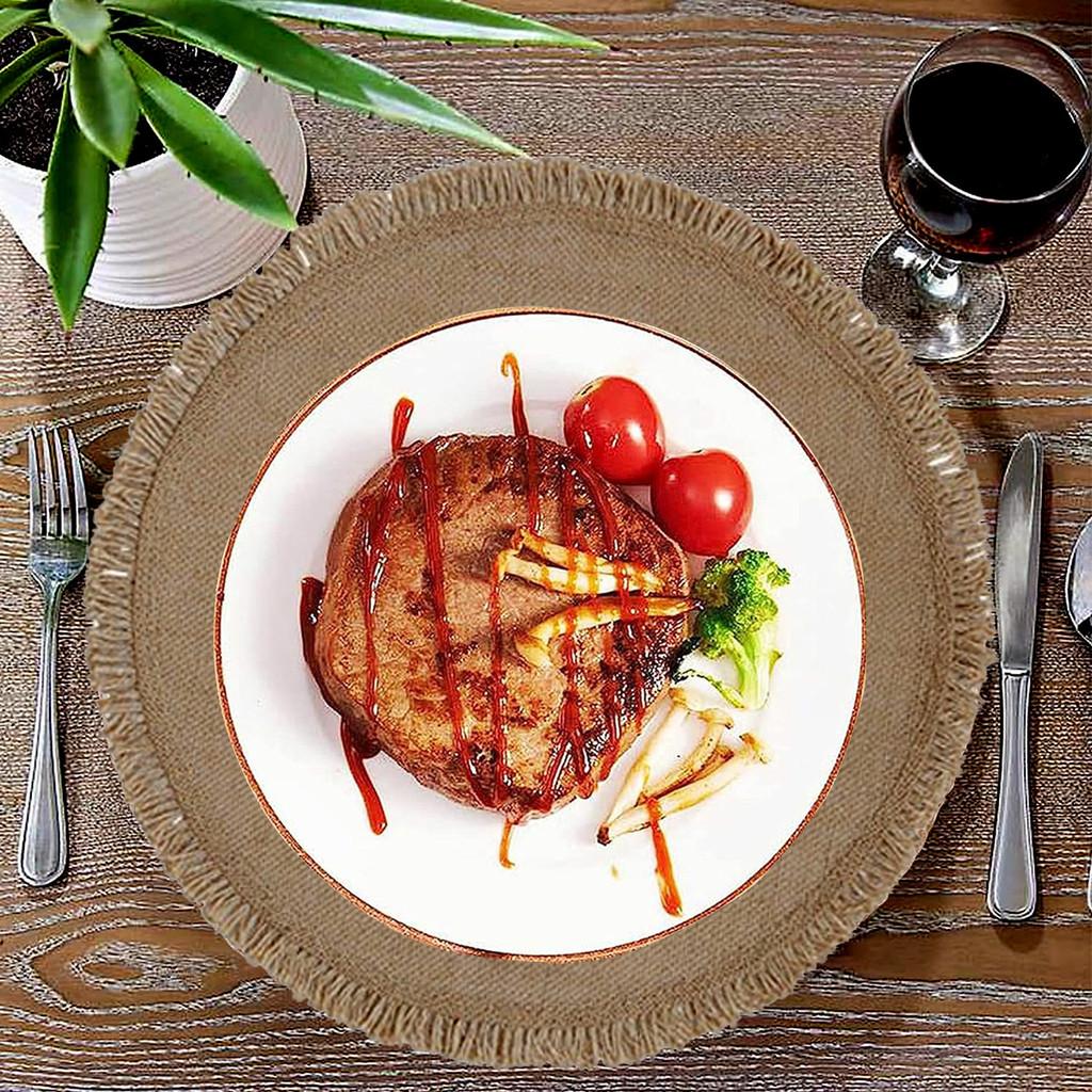 Sottopiatti Rotondi in Juta Naturale con Motivo Floreale Ecologico Vintage Decorazione da Pranzo per Uso Domestico