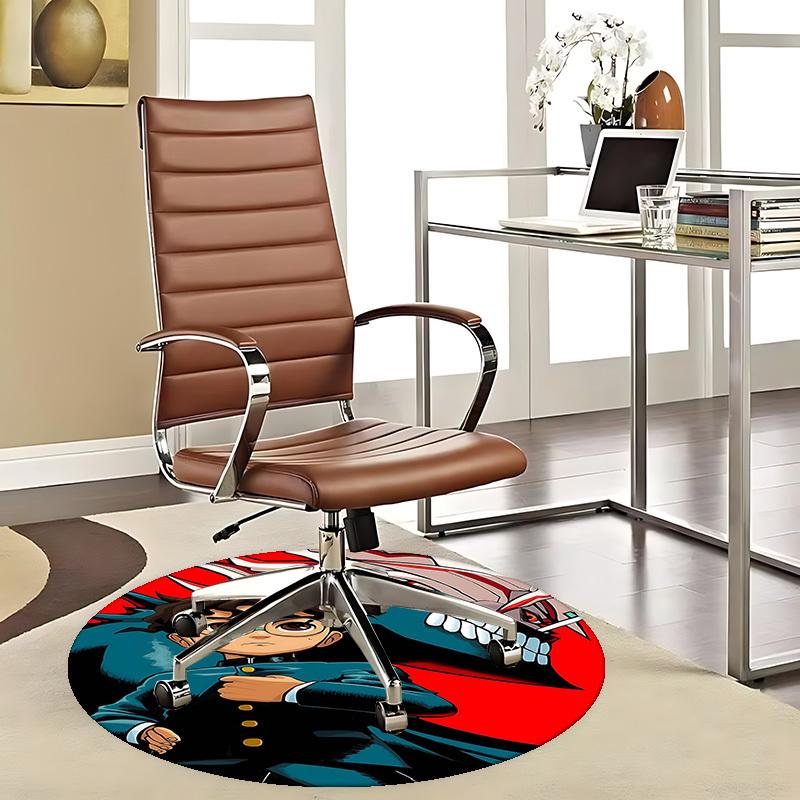 1pc Demon Slayer Tanjiro Kamado Anime Cartoon Design Round Carpet Office Chair Mat Non-Slip Rug Suitable for Home Decor Living Room Bedroom Game