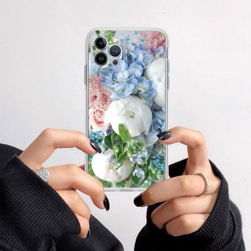 Elegant Pink Purple Peony Flower On the Vase Phone Case For iPhone 14 13 12 11 XS X XR SE 2020 6 7 8 Plus Mini Transparent Shell