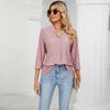 Loose Mid-Sleeve V-neck Top Fashion Jacquard Loose-Fitting Tops Middle Sleeve Pullover V Neck Tops